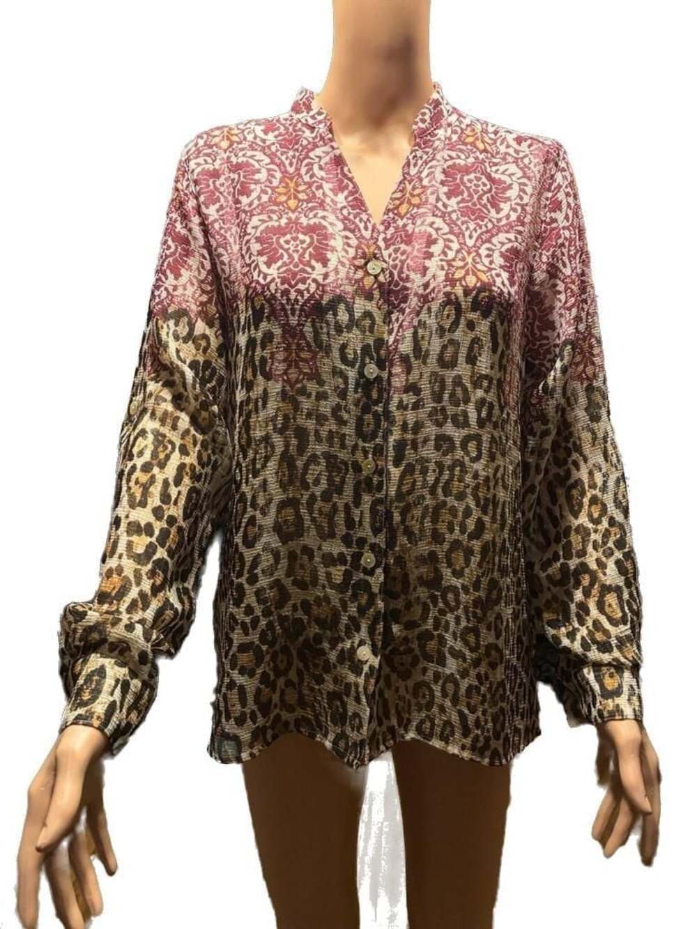 Alfred Dunner Size 8 Button Down Blouse Animal Print Damask